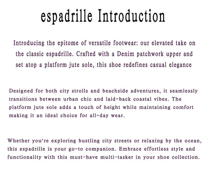 Espadrilles Women's Shoes Luxury Denim PATCHWORK  Flat Platform  Stylish and Trendy Footwear for Fashion-Forward Females