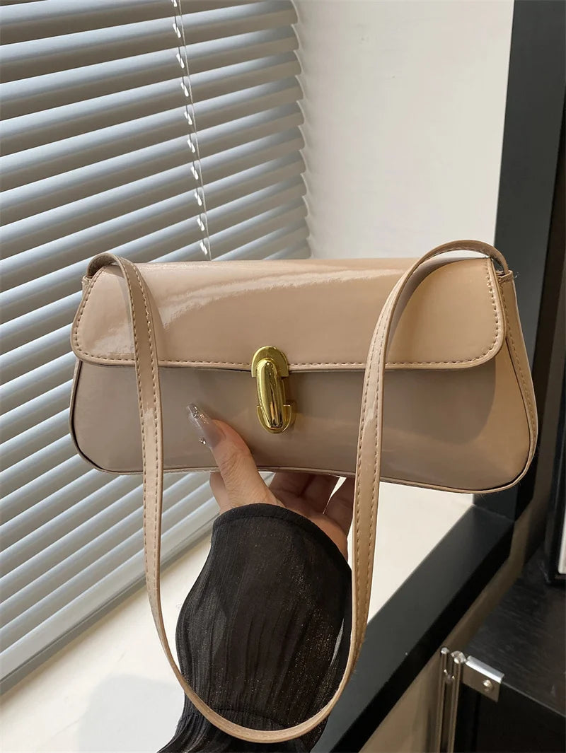 Fashion ladies shiny crossbody bag stylish elegant shoulder bag wine red small underarm bag versatile solid color clutch bag