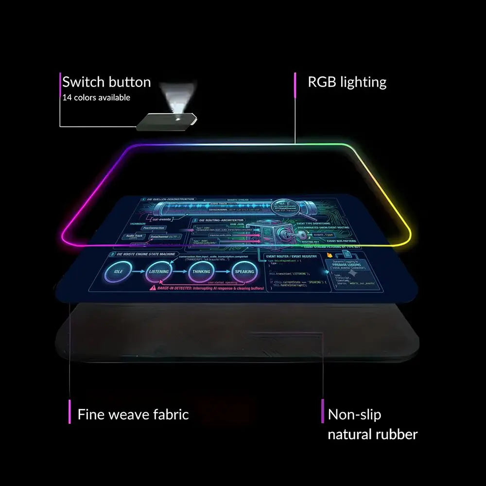 HYBXAXC Large Gaming Mouse Pad Futuristic Tech UI Neon Non Slip Desk Mat for PC Gamer RGB Gaming Mouse Pad HD Large LED Light