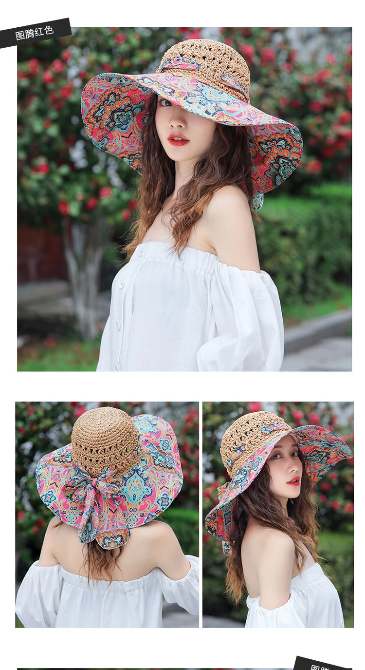 2023 NEW Women's Summer Bucket Folding Fashion Straw Hat Panamas UV Protection Sun Visor Seaside Beach Hat Tide Summer Hats