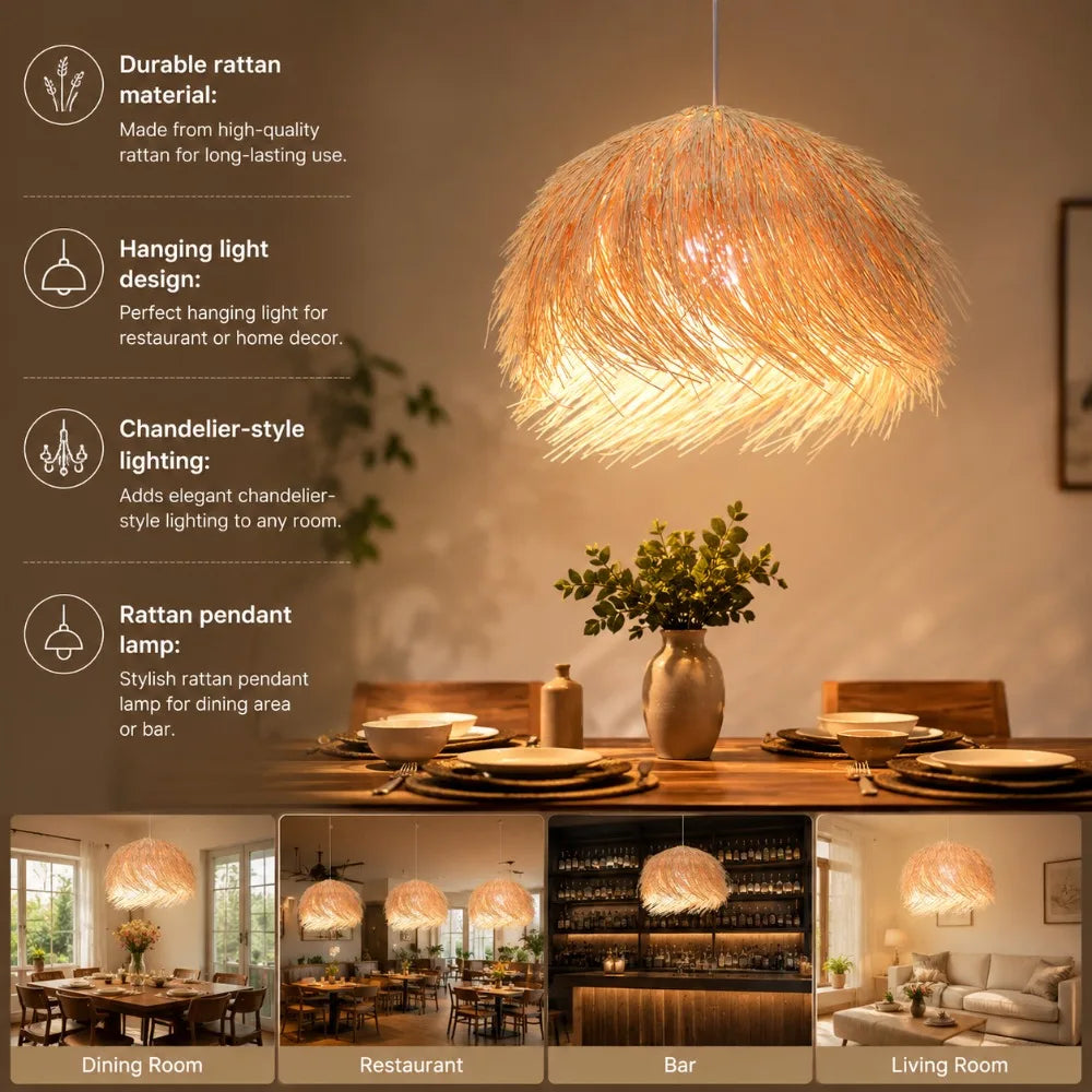Japanese Wabi Sabi LED E27 Pendant Lights 50CM Rattan Straw Hat Chandelier Retro B&B Suspend Lamp Retro Raffia Decor Droplight