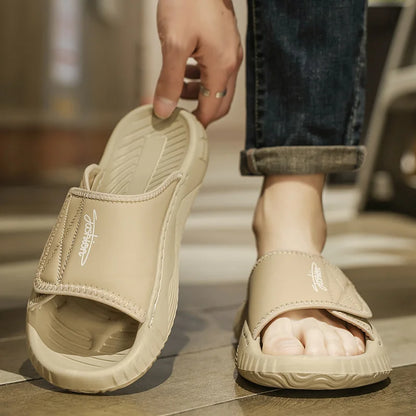 Leisure Walk Mens Slippers Outdoor Leather Male Slides Sneakers Summer Beach Shoes Sandals for Male Large Size Casual Half Drag