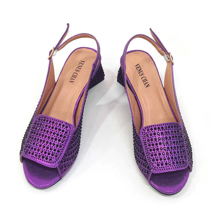 High Heels Shoes for Women Embroidery Rhinestone Italian Design Blue Color Pointed Toe Shoes and Bags Set Fashion
