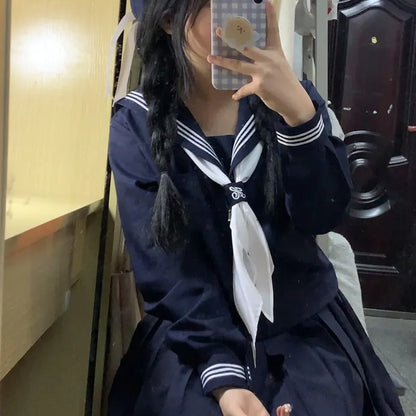 Orthodox JK Uniform School Uniform Basic Navy Navy College Style School Supply Middle Sailor Uniform Autumn and Winter Suit