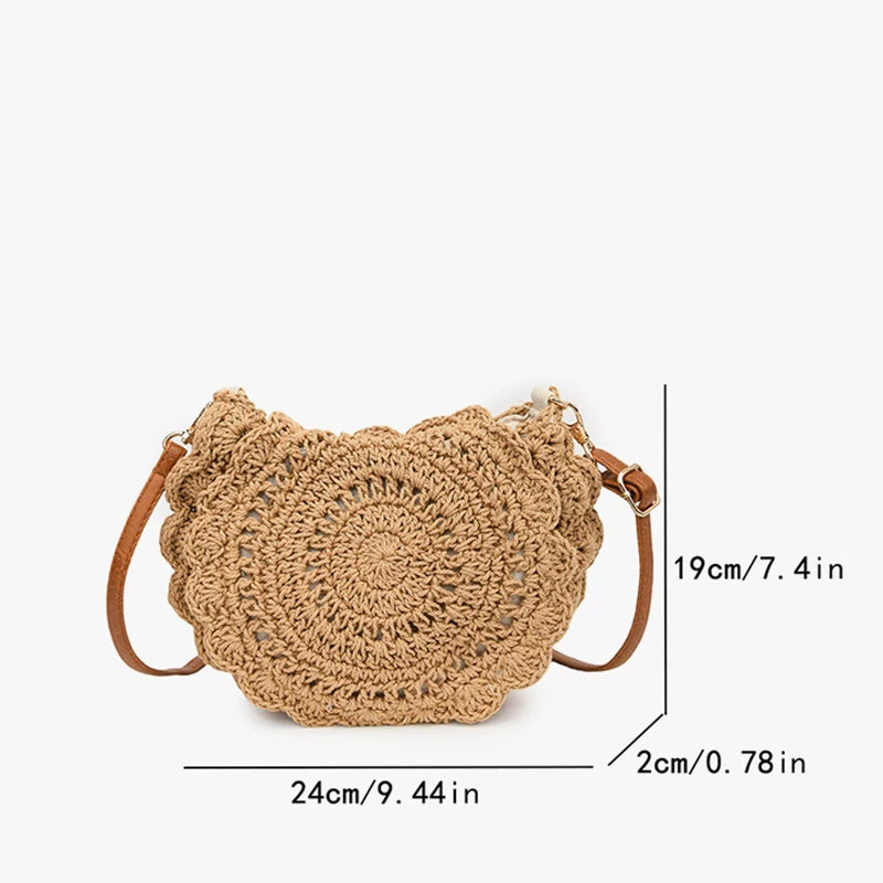 Vintage Woven Handbag New Vacation Round Summer Beach Bag Fashion Crossbody Bag Ladies Messenger Bags