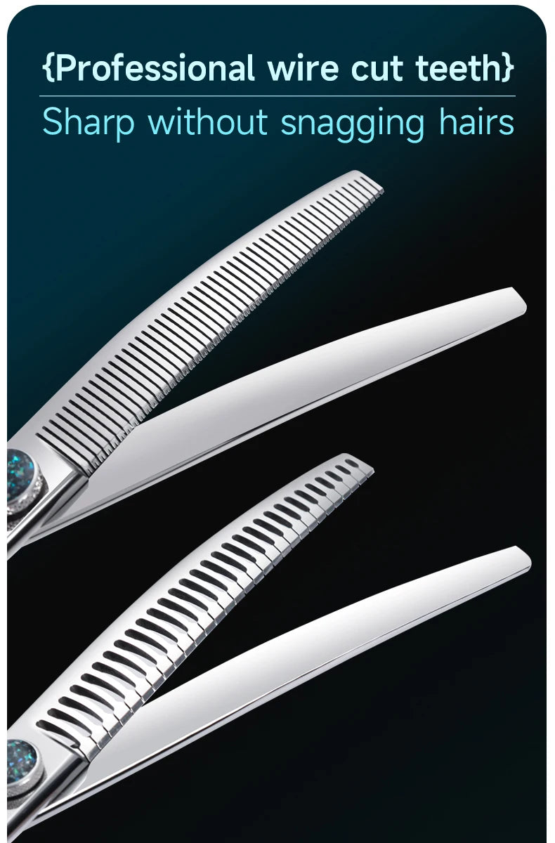 Fenice King Series 7/7.5Inch VG10 Shell Bearing Screws Dog Trimming Grooming Straight Curved Thinner Chunker Pet Scissors Tools