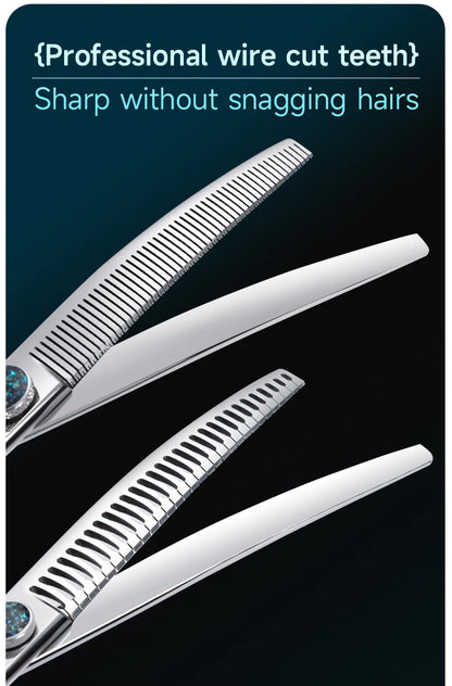 Fenice King Series 7/7.5Inch VG10 Shell Bearing Screws Dog Trimming Grooming Straight Curved Thinner Chunker Pet Scissors Tools