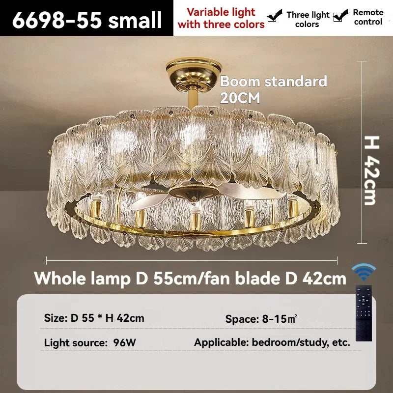 Nordic Luxury Crystal Ceiling Fan Light Modern Minimalist Dining Room Hotel Pendant Lights Living Room Bedroom Silent Fan lamp