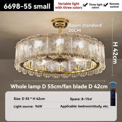 Nordic Luxury Crystal Ceiling Fan Light Modern Minimalist Dining Room Hotel Pendant Lights Living Room Bedroom Silent Fan lamp