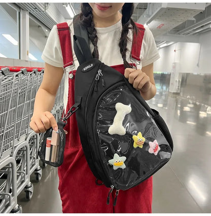 Casual Travel Transparent Zipper Shoulder Bag Vintage Women All Match Simple Ita Bag Y2K Girls Fashion Crossbody Bags Handbags