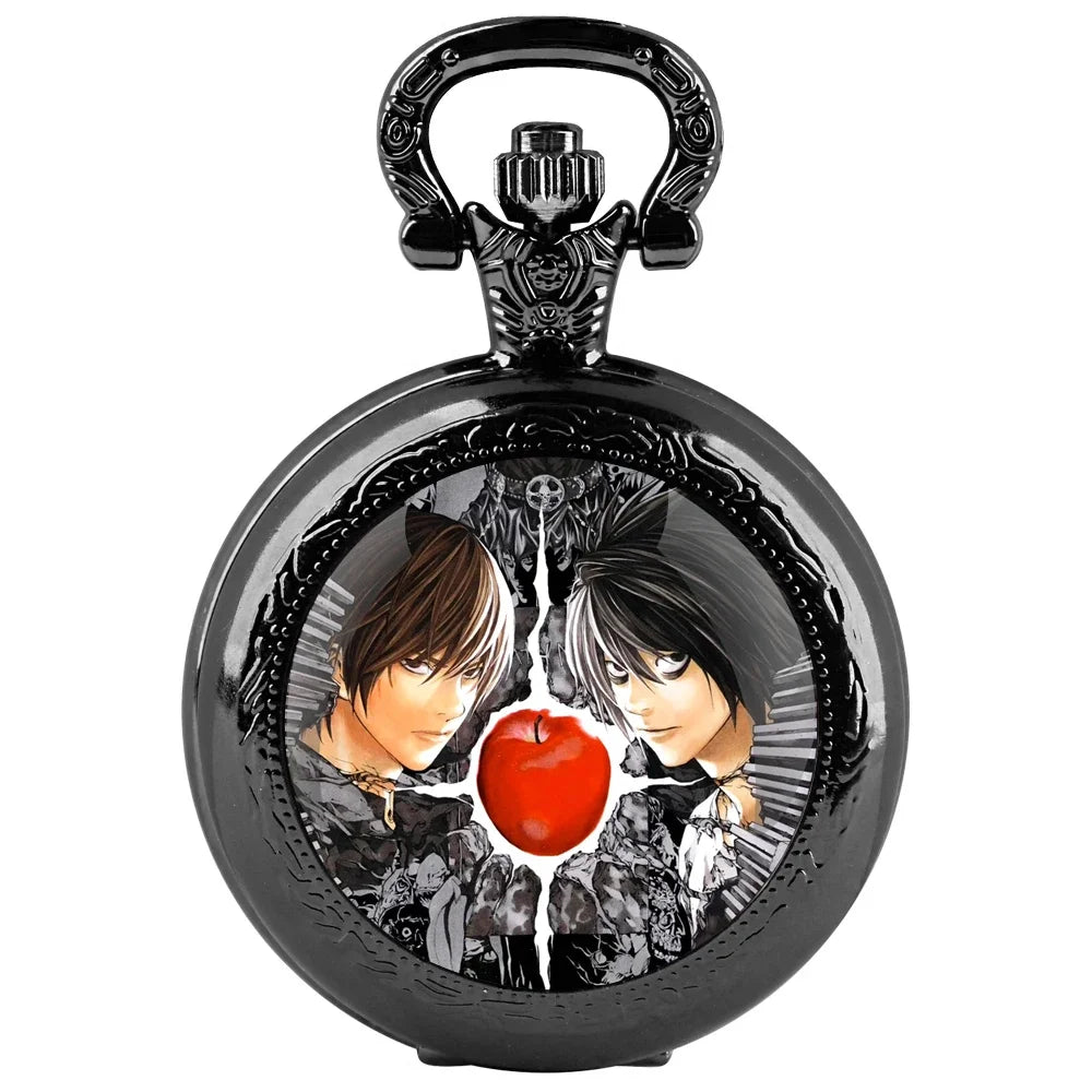 Classy Death Note Design Black Quartz Pocket Watch Fashion Necklace Timing Pendant with Chain Gift for Man Woman Souvenir