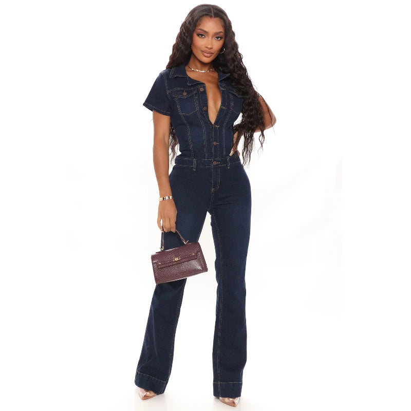 Demin Overalls Women Jumpsuits Mom Jeans One Piece Long Pants Y2k High Waist Single Breasted Rompers Streetwear Party Club Work