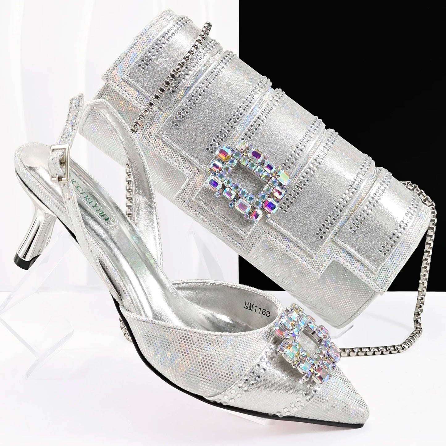 Fashion Italian Shoes With Women Bag Rhinestones High Quality Nigeria Party Women's High Heels Party Shoes And Bag Match Set
