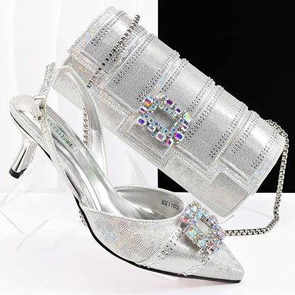Fashion Italian Shoes With Women Bag Rhinestones High Quality Nigeria Party Women's High Heels Party Shoes And Bag Match Set