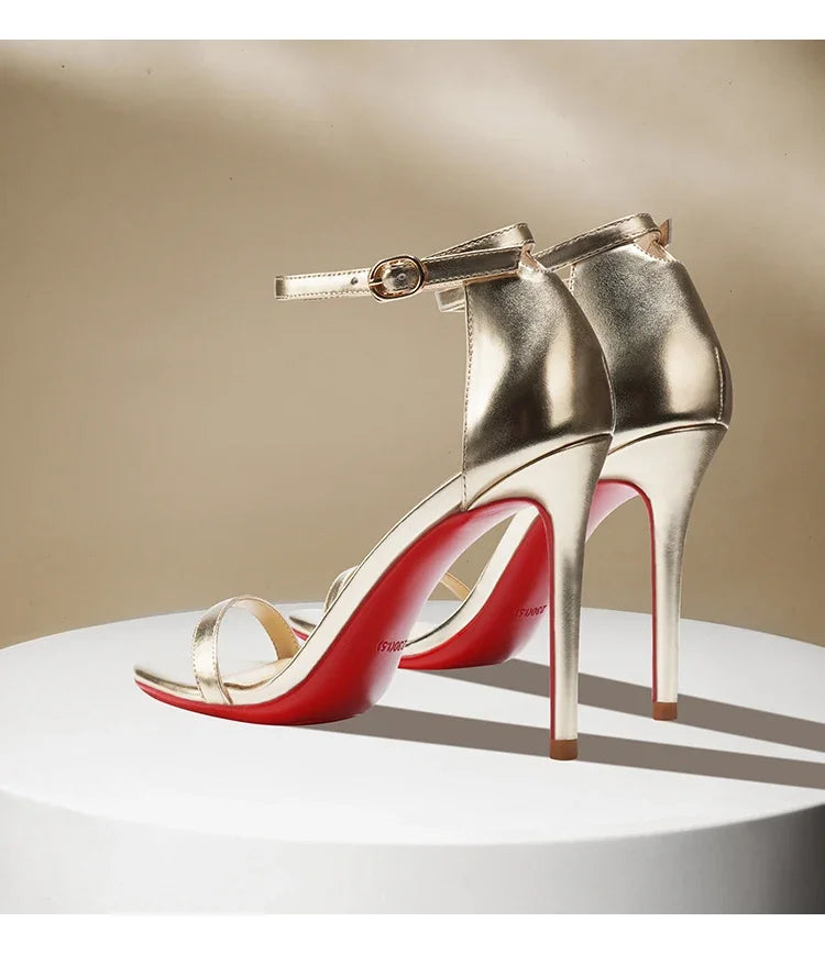 Sandals, Women's Summer New High Heels, Women's Slim Heels, Sexy and Fashionable, Golden Open Toe Straight Strap Sandals