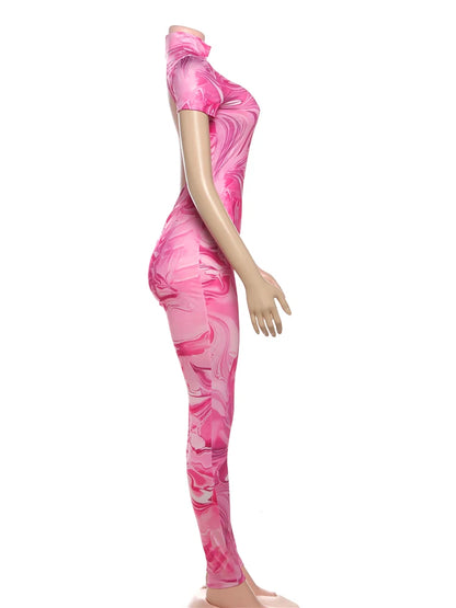 kliou Sexy Printed Women Jumpsuits Fashion New Back Hollow Full Sleeve Stand Collar Slim Overalls Female Midnight Party Clubwear