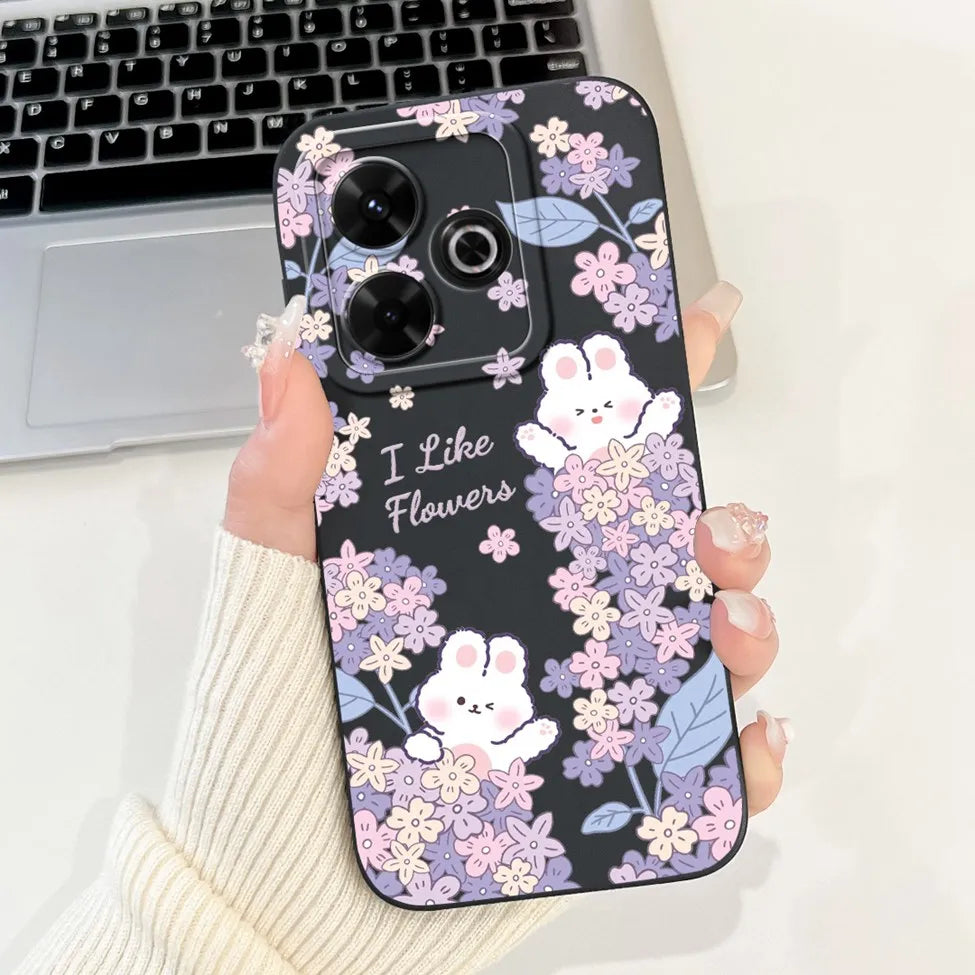 Casing For Redmi 13 Case 13 5G Cute Cat Fashion Luxury Flowers Silicone Shockproof Back Cover For Redmi 13 5G Phone Case Bumper
