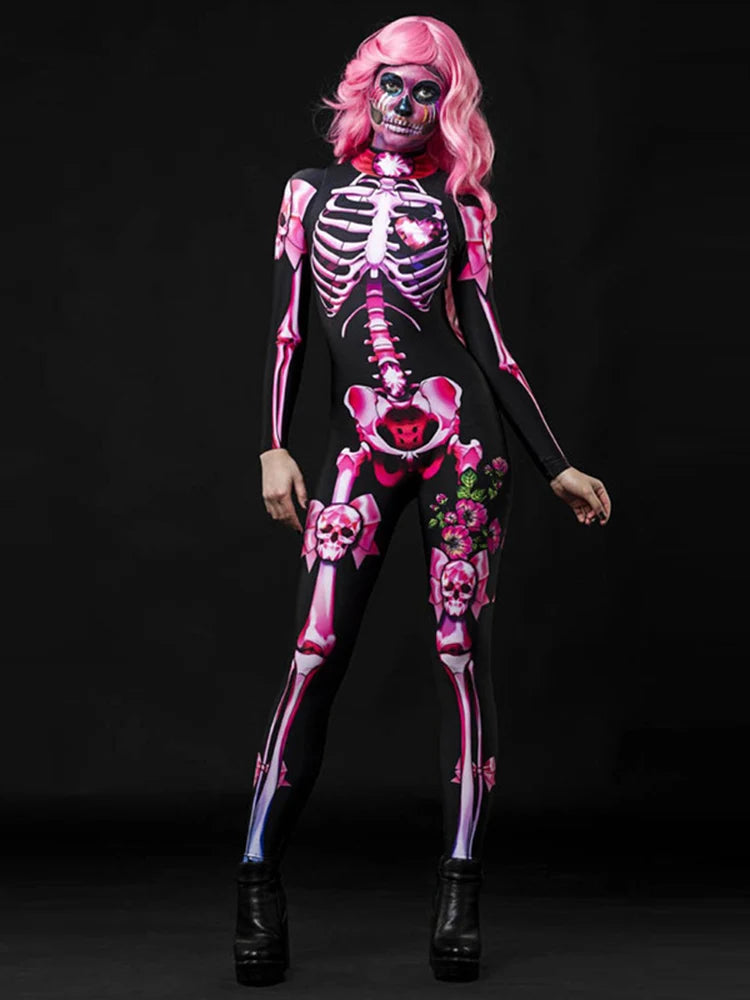 Halloween Scary Cosplay Skeleton Rose Sexy Women Devil Vampire Jumpsuit Party Carnival Scary Costume Baby Girl Day of The Dead