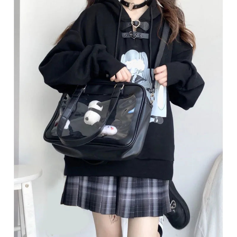 Harajuku Luxury Pu Ita Bag Crossbody Women Sweet Lolita Bags Cute Transparent Pocket Japanese Style Shoulder Purse Handbags