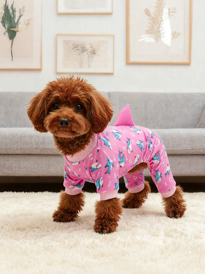 1pc Three-Dimensional Shark Fins Dog Clothes Cute Shark Print Pet Four-Legged Clothes For Dogs Autumn And Winter Warm Jumpsuits