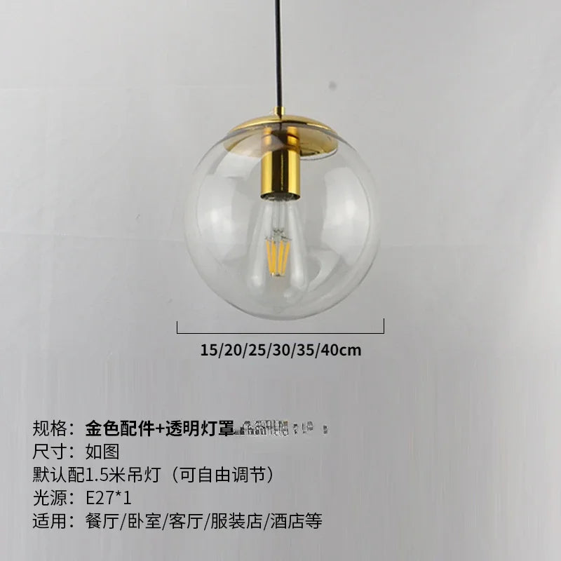 Modern Simple Glass Chandelier Bar Counter Restaurant Gold Hanging Lights Silver Metal Amber Ashtray Ball Glass Suspension Lamp