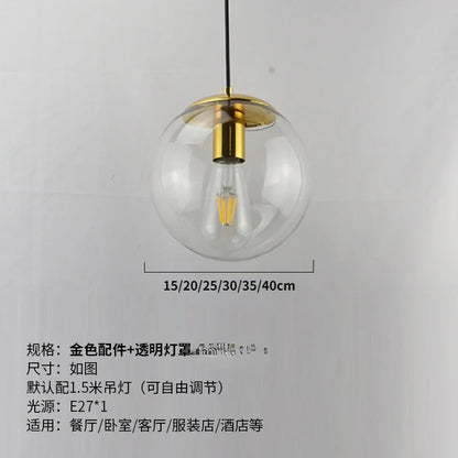 Modern Simple Glass Chandelier Bar Counter Restaurant Gold Hanging Lights Silver Metal Amber Ashtray Ball Glass Suspension Lamp