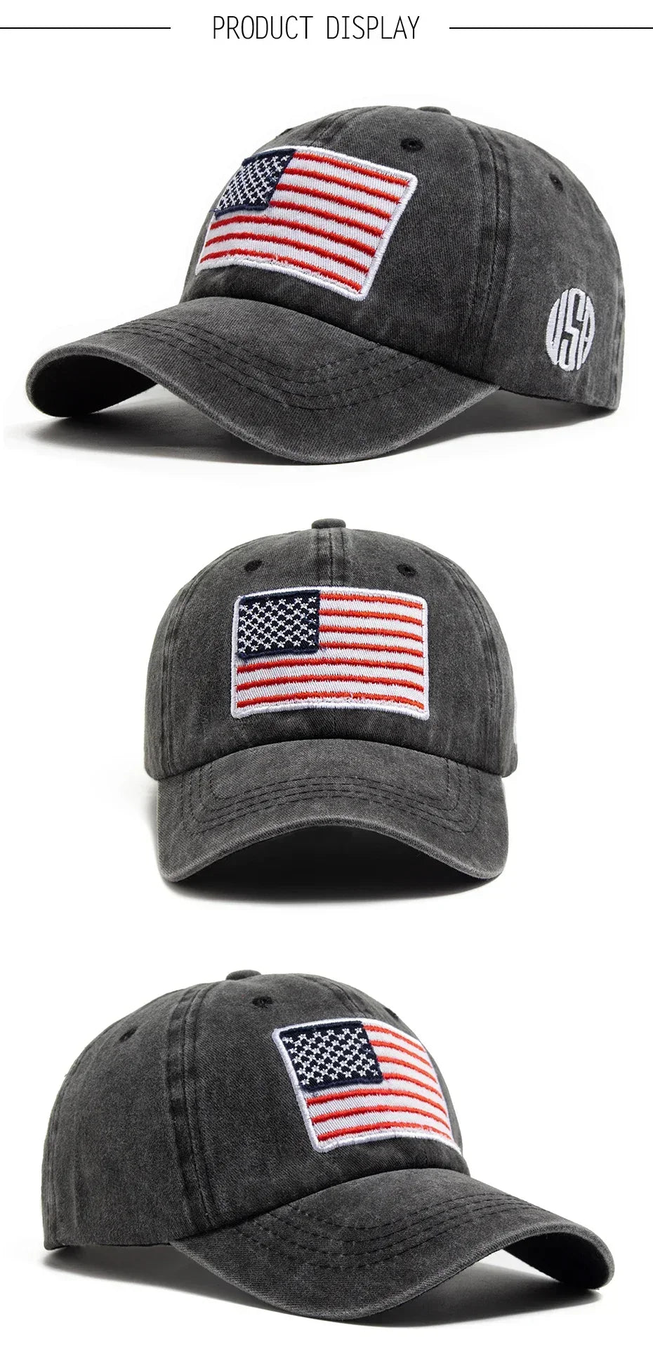 USA Flag Men's Baseball Cap Retro Embroidery Washed Cotton Dad Hats Fashion Women Hip Hop Caps Summer Outdoor Sun Visor Hat