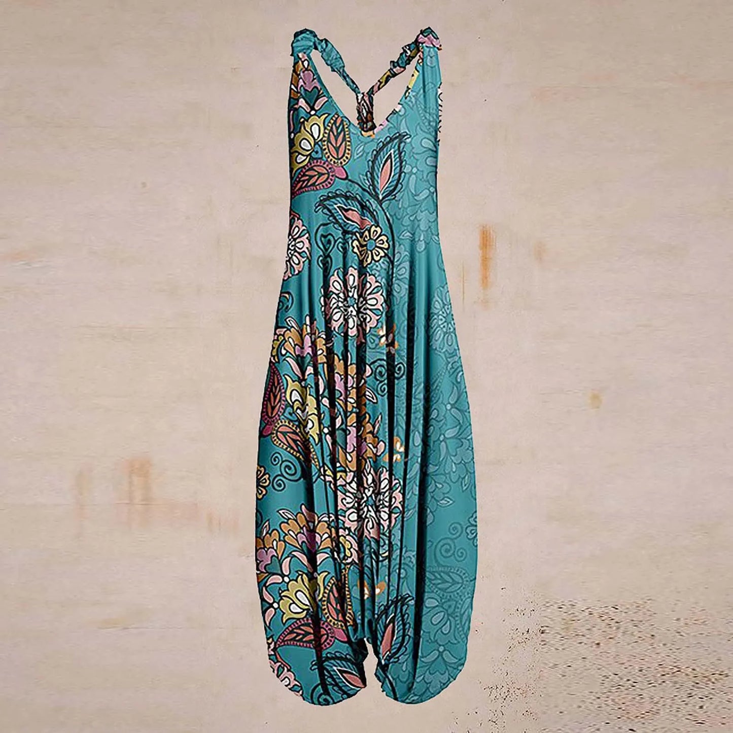 Wide Leg Bohemian Loose Overall Jumpsuit Ethnic Mandala Vintage Paisley Printing Women Rompers Backless Harem Bloomers Playsuit