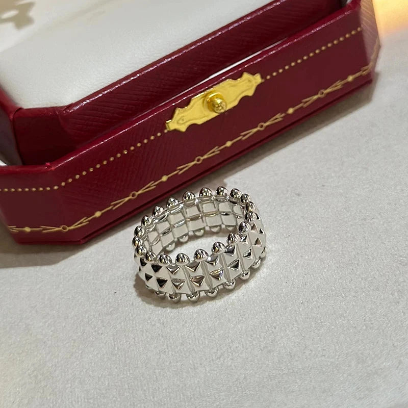 S925 Silver With Rose Gold Wide Rivet Ring Men Women's Classic Design Temperament Fashion Brand Party Luxury Jewelry