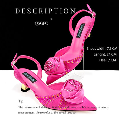 New Party Shoes And Bag Set Nigeria Handmade Flowers Decoration Lady Fashion Shoes and Bag Set for Wedding