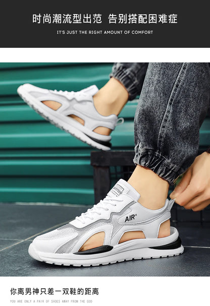 Summer Men Hollow Sandal Sneakers Breathable Mesh Platform Quick-Dry Casual Walking Shoes Non Slip Light Outdoor Beach Trainers