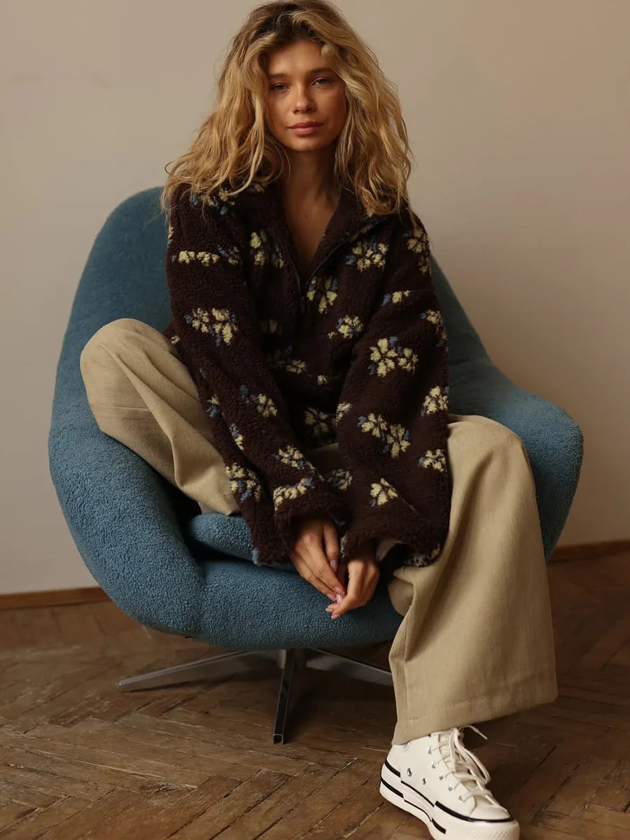 Shake Grain Velvet Flower Hoodie 2025 Autumn And Winter New Fashion Hoodie, Warm Furry Hoodie, Woolen Sweater For Women