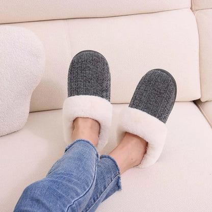 Pallene Winter Women's Fur Slippers Soft Sole Memory Foam Indoor Cotton Shoes Plush Lining Knit Slides Fluffy Men House Slippers