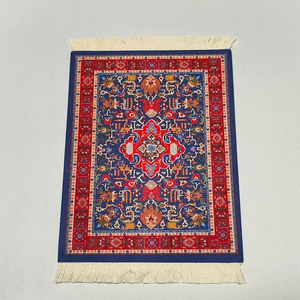 Woven flower Persian carpet small coaster wholesale merchants cheap mouse pad desk mat retro style rubber non-slip computer mats