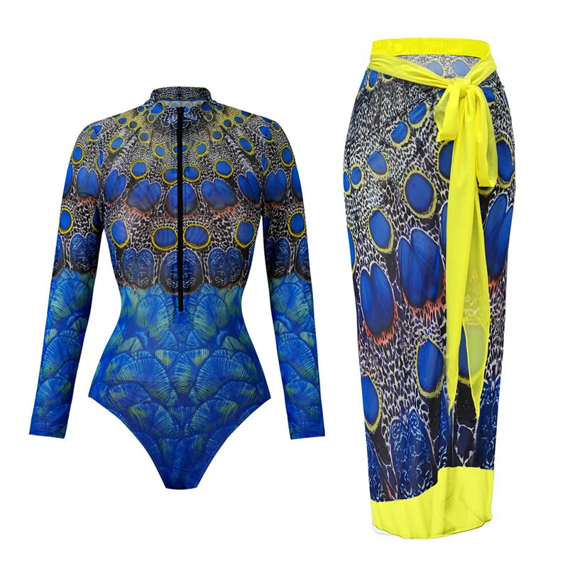 2025 Women's Rash Guard Swimwear One Piece Long Sleeve Women XXL Mesh Swimsuit Removable Chest Pad Sports Bathing Padded Ladies
