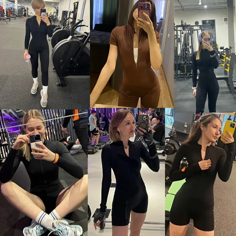 Autumn Sports Jumpsuits Women's Tracksuit Short One-Piece Fitness Suits Gym Clothing Female Sexy Long Sleeve Workout Overalls