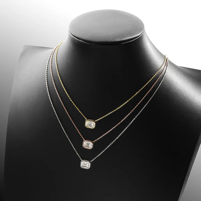 FEOBUR 2CT Emerald Cut Moissanite Pendant Necklace S925 Silver Certified Bezel Set Lab Diamond NeckChain for Women Jewelry Gifts