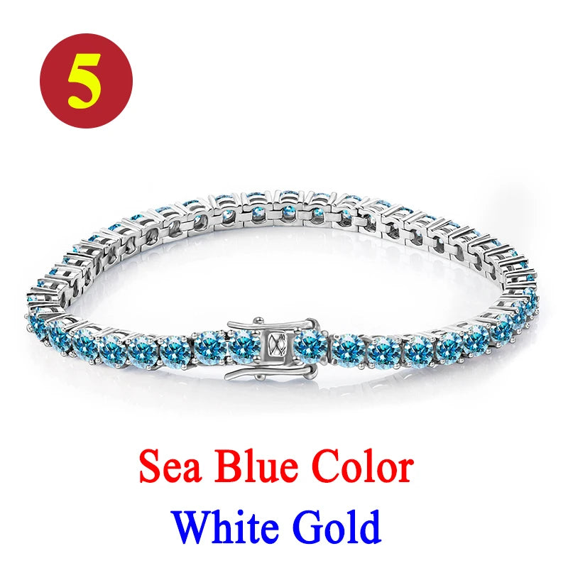 Colorful 3mm Luxury  Certified Moissanite Tennis Chain For Women 925 Sterling Silver Man Moissanite Bracelet Chain Hip hop