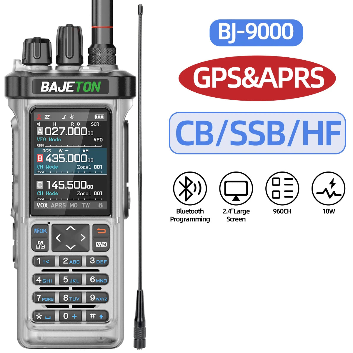 BAJETON BJ-9000 GPS APRS Walkie Talkie 10W CB/SSB/HF 27MHZ Long Range NOAA ShortWave For RT-950PRO RT-950 Ham Two Way Radio