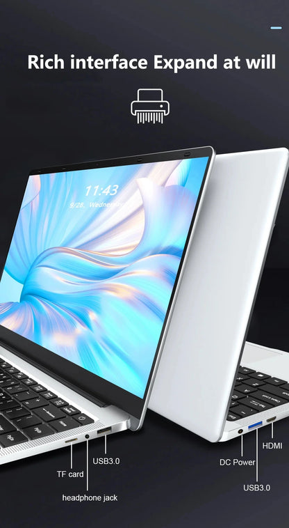 2026 New Laptop Computer Windows 11 Pro Intel Atom A3950 2025 Notebook PC Gamer 12GB RAM 512GB 1TB SSD 1920*1080 Office Computer