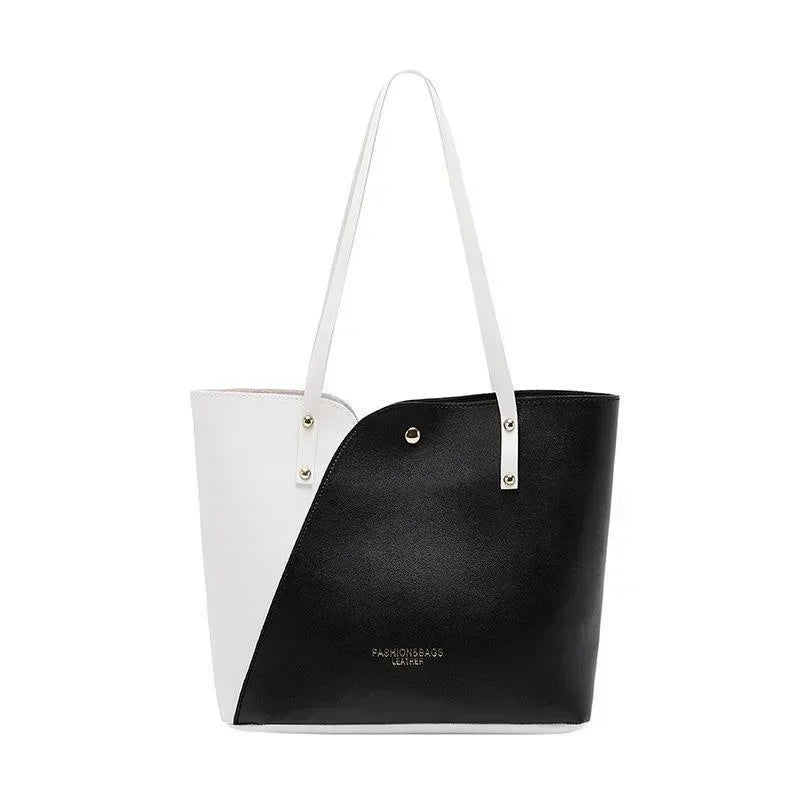 Large Capacity Patchwork Bag Hot Stamped Contrast Color Shoulder Bags Women Pu Leather Ladies Purses and Shopping Bag Casual