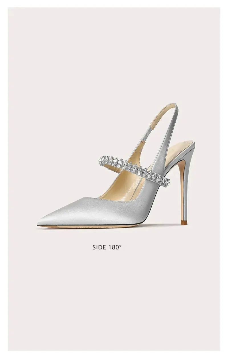 Luxury Rhinestone Pointed Toe Women Pumps Elegant Crystal Wedding Bridal Shoes Satin Silk Design Mules High Heels