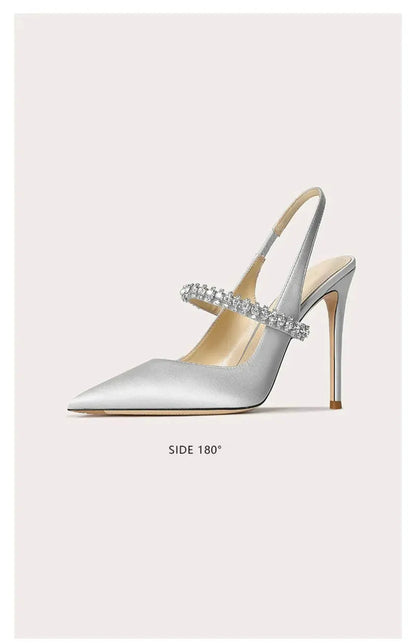 Luxury Rhinestone Pointed Toe Women Pumps Elegant Crystal Wedding Bridal Shoes Satin Silk Design Mules High Heels