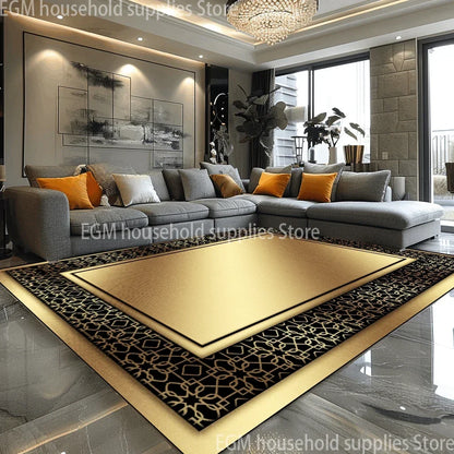 European Style Luxury Large Rugs for Living Room Black Gold Parlor Sofa Carpet Non-slip Easy Cleaning Soft Rug Coffee Tables Mat