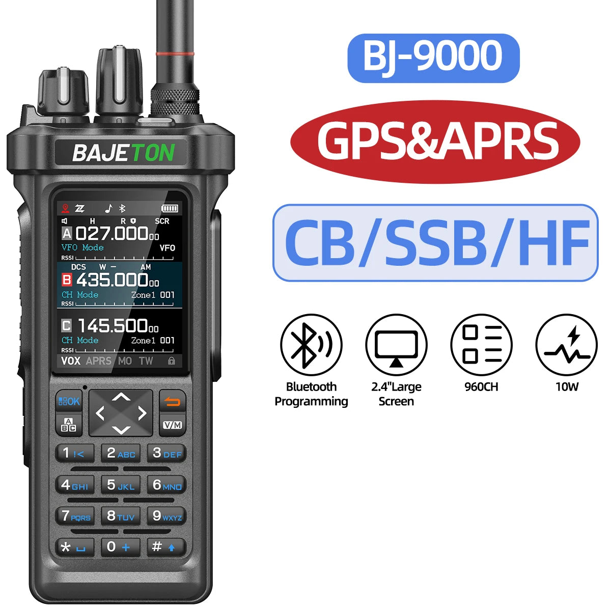 BAJETON BJ-9000 Walkie Talkie CB/SSB/HF 27Mhz Bluetooth Programmable GPS APRS 10W Long Rang For RT-950 RT-950 PRO Ham Radio