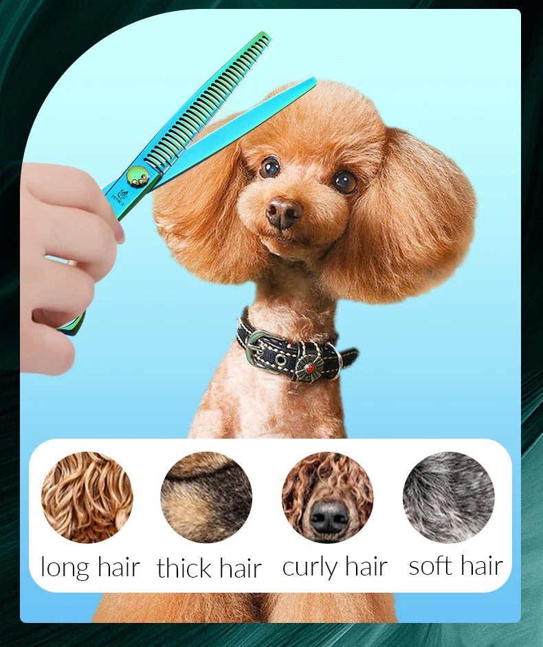 Fenice JP440C 7/7.5 Inch Professional Pet Dogs Grooming Scissors Kits Straight Curved Thinnier Chunker Shears Set For Dogs