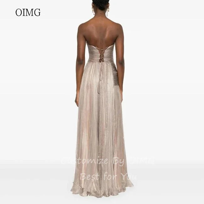 OIMG Elegant Strapless A Line Prom Gowns Sleeveless Pleated Formal Party Gown Floor Length Evening Dress 2025 Customized