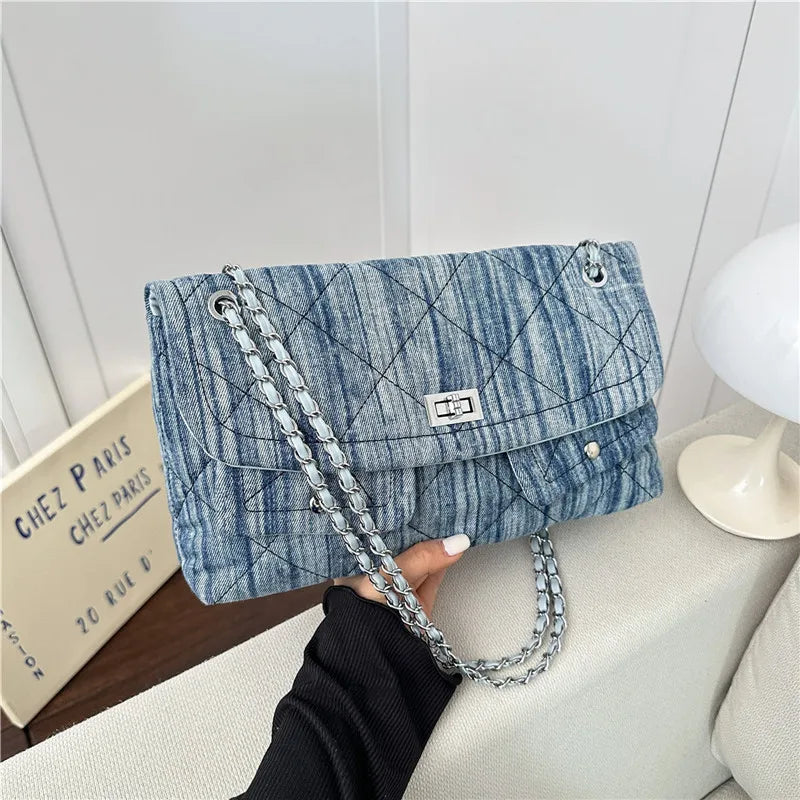 Korean Brand Shoulder Bag 2026 New Denim Side Bags for Women Ladies Crossbody Solid Fashion Chain Designer Daily Commuter City