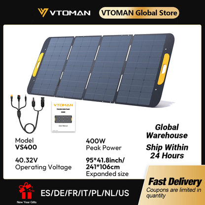 VTOMAN VS400W Foldable Solar Panel 40.32V High Efficiency Portable Solar Charger for Outdoor Power Station