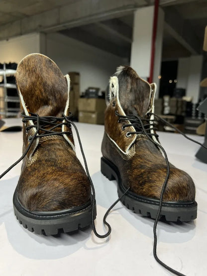 Designer Personality Horsehair Cargo Boots Male Lace Up British Style Handmade High Quality High Top Shoes Vintage Cargo Boots